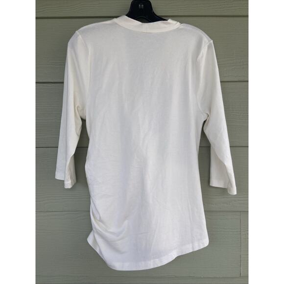Soft Surroundings Ivory Pearl Alondra Knit Top I Vneck Shirring Shirt Womens Med - Picture 7 of 8